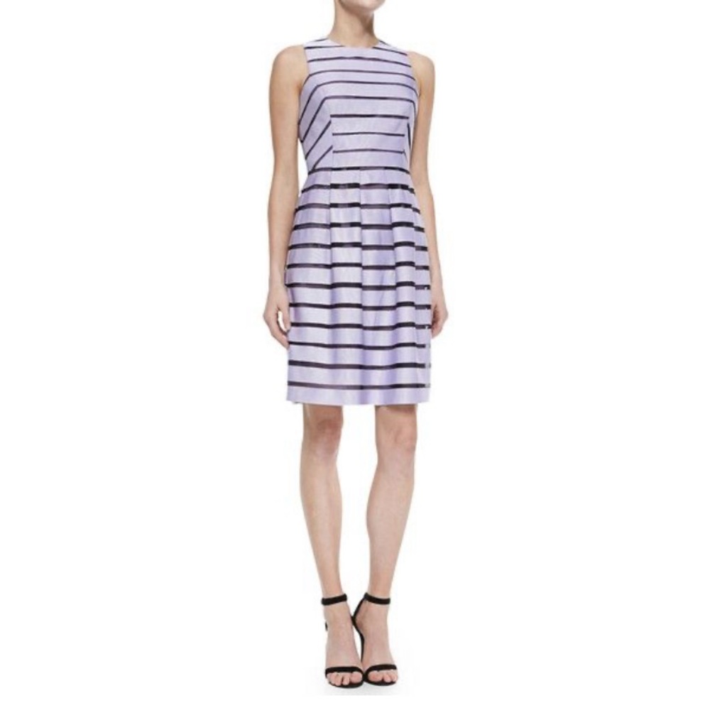 Lela Rose $890 NWT Bergdorf 🎁 lilac tulle grosgrain striped dress, silk sz 6